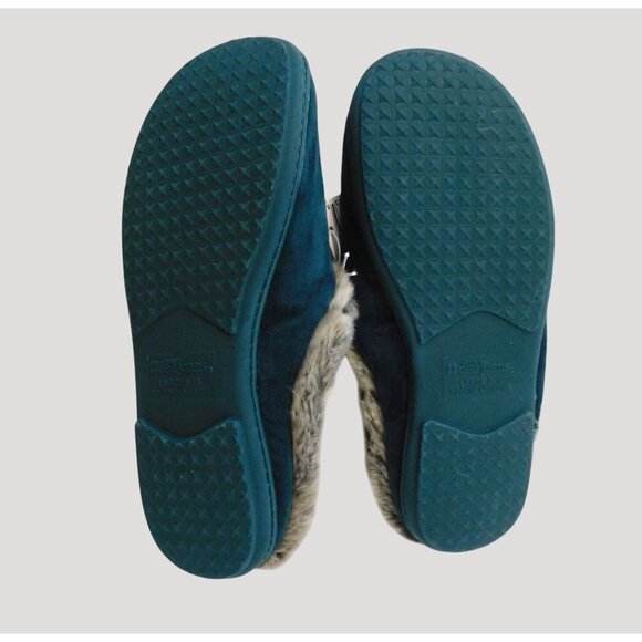 Dearfoams Slippers Womens L 9-10 Dark Forest Green Velour Indoor Outdoor - Picture 6 of 10